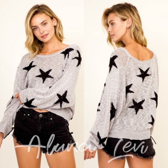 Bellanblue Sweaters - Stars Print Light Knit Sweater